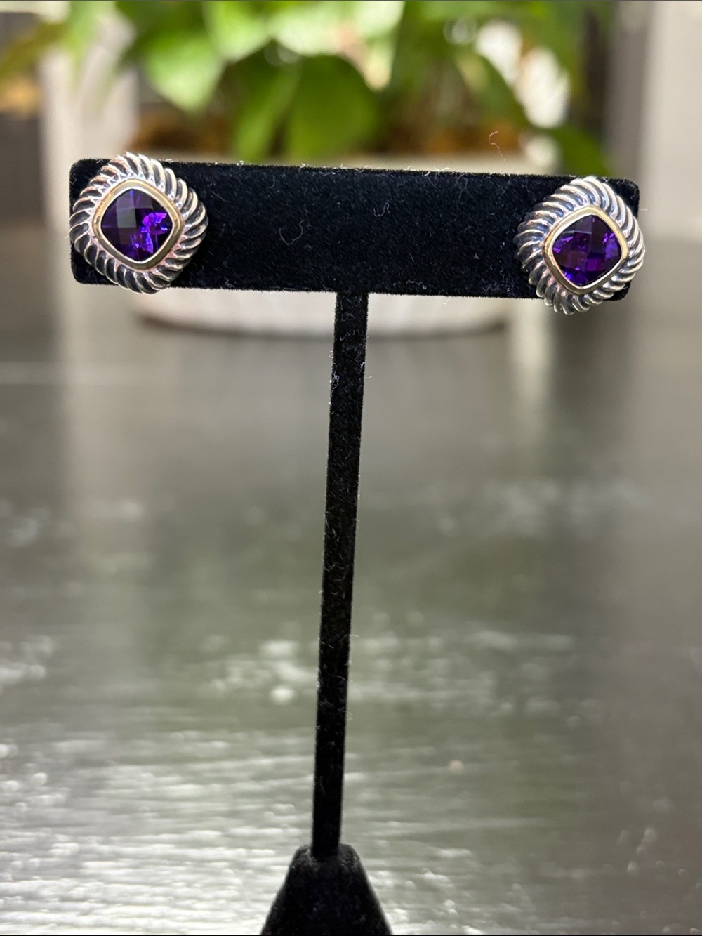 David Yurman 925 and 585 amethyst Albion Cable Stud Earrings